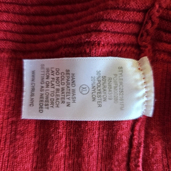 Cyrus Cowl Neck Ribbed Turtleneck Red Cozy Tunic Sweater Red XL Womens - Picture 12 of 12